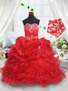 Cheap Red Sweetheart Lace Up Beading and Ruffled Layers and Sequins and Pick Ups Little Girl Pageant Dress Sleeveless