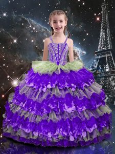 Eye-catching Floor Length Ball Gowns Sleeveless Multi-color Little Girls Pageant Gowns Lace Up