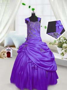 Perfect Beading and Pick Ups Girls Pageant Dresses Purple Lace Up Sleeveless Floor Length