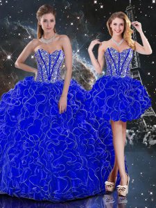 Modest Sweetheart Sleeveless Lace Up Quinceanera Gown Royal Blue Organza