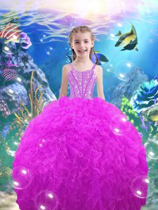 Fuchsia Sleeveless Organza Lace Up Kids Formal Wear for Quinceanera and Wedding Party