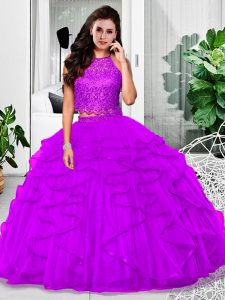 Tulle Sleeveless Floor Length Quinceanera Gowns and Lace and Ruffles
