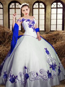 White Sleeveless Embroidery Floor Length Quinceanera Gown