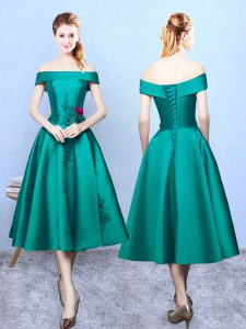 Traditional Dark Green Damas Dress Prom and Party with Appliques Off The Shoulder Sleeveless Lace Up
