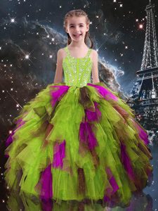 Trendy Floor Length Ball Gowns Sleeveless Yellow Green Little Girls Pageant Dress Wholesale Lace Up