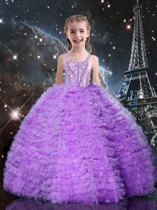 Floor Length Eggplant Purple Little Girls Pageant Dress Wholesale Straps Sleeveless Lace Up