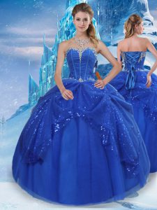 Royal Blue Lace Up Sweet 16 Quinceanera Dress Beading and Pick Ups Sleeveless Floor Length