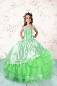 Ball Gowns Embroidery and Ruffled Layers Little Girls Pageant Dress Wholesale Lace Up Organza Sleeveless Floor Length