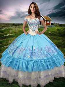 Off The Shoulder Sleeveless Taffeta Sweet 16 Dress Beading and Embroidery and Ruffled Layers Lace Up