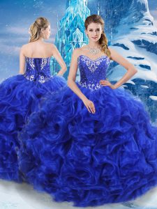 Delicate Royal Blue Sleeveless Floor Length Beading Lace Up Sweet 16 Dress