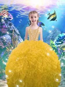 Custom Fit Sleeveless Beading and Ruffles Lace Up Pageant Gowns For Girls