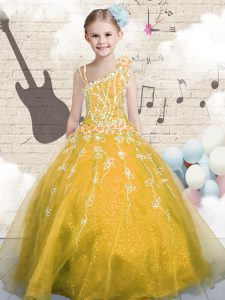 Sleeveless Appliques Lace Up Little Girl Pageant Gowns