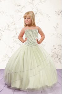 Apple Green Tulle Lace Up Girls Pageant Dresses Sleeveless Floor Length Beading