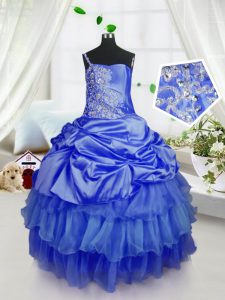 Beading and Ruffled Layers and Pick Ups Little Girls Pageant Gowns Royal Blue Lace Up Sleeveless Floor Length