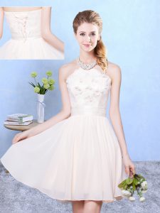 Smart Baby Pink Halter Top Lace Up Lace Quinceanera Court Dresses Sleeveless