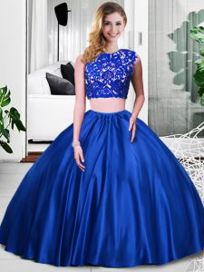 Designer Scoop Sleeveless Zipper Quinceanera Gowns Royal Blue Taffeta