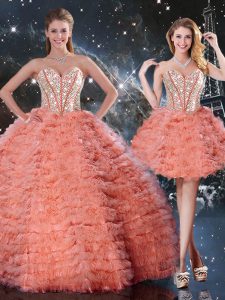 New Arrival Watermelon Red Sweetheart Neckline Beading and Ruffled Layers Vestidos de Quinceanera Sleeveless Lace Up