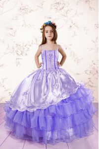 Organza Sleeveless Floor Length Little Girl Pageant Gowns and Embroidery and Ruffled Layers