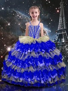 Trendy Straps Sleeveless Organza Kids Pageant Dress Beading and Ruffled Layers Lace Up