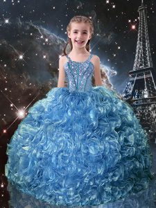 Fashion Baby Blue Ball Gowns Beading and Ruffles Pageant Gowns For Girls Lace Up Organza Sleeveless Floor Length