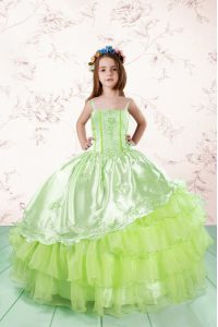Sleeveless Embroidery and Ruffled Layers Lace Up Girls Pageant Dresses