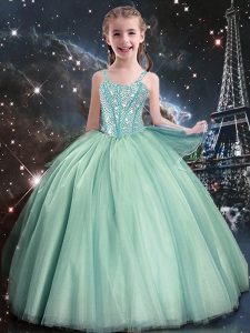 Cheap Turquoise Lace Up Pageant Gowns For Girls Beading Sleeveless Floor Length