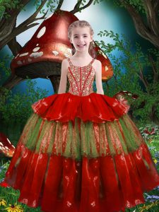 Organza Sleeveless Floor Length Child Pageant Dress and Beading and Ruffled Layers