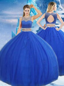 Sophisticated Royal Blue Sleeveless Asymmetrical Beading and Sequins Clasp Handle Sweet 16 Dress