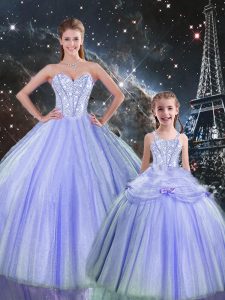 Fashionable Lavender Sleeveless Tulle Lace Up Quince Ball Gowns for Military Ball and Sweet 16 and Quinceanera