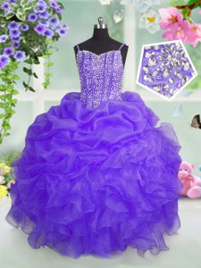 Customized Organza Sleeveless Floor Length Little Girls Pageant Dress Wholesale and Beading and Ruffles and Pick Ups