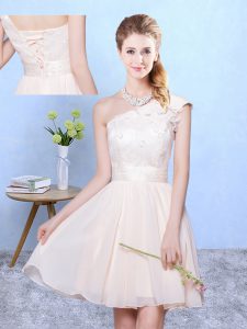 Stylish One Shoulder Cap Sleeves Chiffon Quinceanera Court Dresses Appliques Lace Up