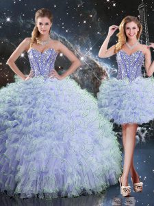 Exceptional Ball Gowns Ball Gown Prom Dress Lavender Sweetheart Organza Sleeveless Floor Length Lace Up