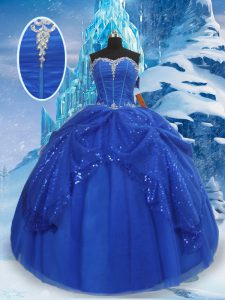 Royal Blue Sleeveless Tulle Lace Up Vestidos de Quinceanera for Military Ball and Sweet 16 and Quinceanera