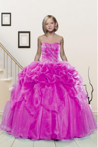 Organza Sleeveless Floor Length Child Pageant Dress and Beading and Pick Ups