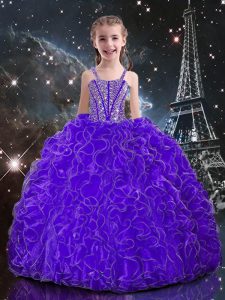 Dazzling Sleeveless Beading and Ruffles Lace Up Pageant Gowns For Girls