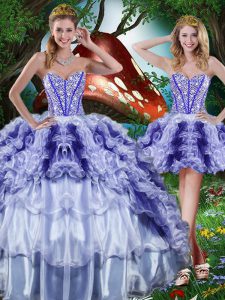 Sleeveless Lace Up Floor Length Beading and Ruffles and Ruffled Layers Sweet 16 Dresses