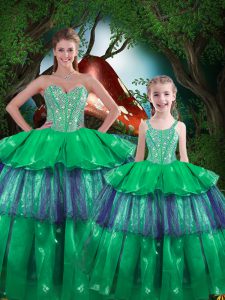 Elegant Sweetheart Sleeveless Organza Vestidos de Quinceanera Beading and Ruffled Layers Lace Up
