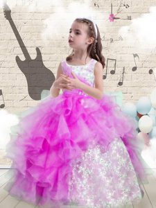 Excellent Purple Scoop Neckline Beading and Ruffled Layers Little Girls Pageant Dress Wholesale Sleeveless Lace Up