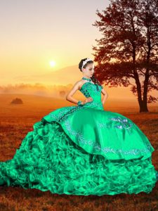 Turquoise Quinceanera Dress Sweetheart Sleeveless Brush Train Lace Up