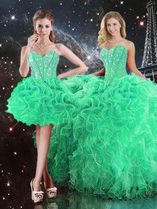 Superior Ball Gowns Quinceanera Gown Green Sweetheart Organza Sleeveless Floor Length Lace Up