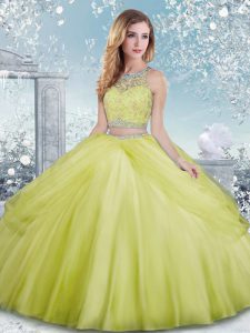 Customized Yellow Green Ball Gowns Beading Quinceanera Dress Clasp Handle Tulle Sleeveless Floor Length