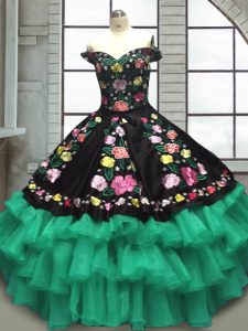 Sleeveless Organza and Taffeta Floor Length Lace Up Sweet 16 Dress in Multi-color with Embroidery and Ruffled Layers