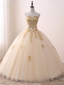 Attractive Floor Length Ball Gowns Sleeveless Champagne Quinceanera Dress Lace Up