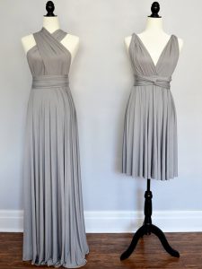Cute Grey Sleeveless Floor Length Ruching Lace Up Quinceanera Dama Dress