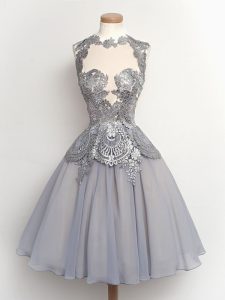 Grey High-neck Lace Up Lace Quinceanera Court Dresses Sleeveless