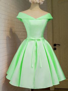 Taffeta Off The Shoulder Cap Sleeves Lace Up Belt Quinceanera Court of Honor Dress in