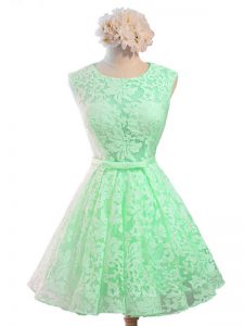 Apple Green Lace Lace Up Quinceanera Court Dresses Sleeveless Knee Length Belt