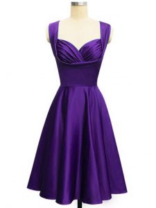Elegant Purple Taffeta Lace Up Quinceanera Court of Honor Dress Sleeveless Knee Length Ruching