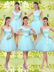 Colorful Sleeveless Lace Up Knee Length Lace and Belt Court Dresses for Sweet 16
