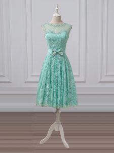 Apple Green Scoop Lace Up Lace and Bowknot Quinceanera Court of Honor Dress Sleeveless
